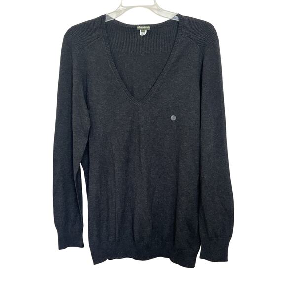 NWOT Eddie Bauer Cashmere Blend Dark Gray V Neck Sweater Size Large - Picture 1 of 8